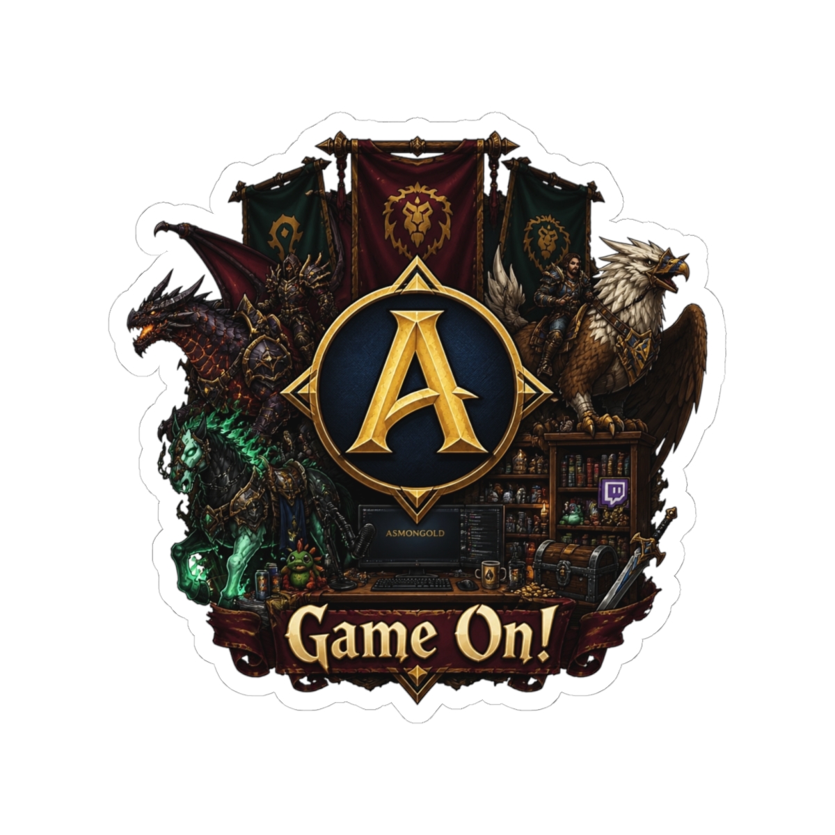 Asmongold "Game On!" Sticker - alternate angle 3, merchandise